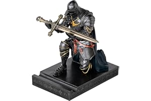 Amoysanli Medieval Armored Warrior Wearing Outerwear, Mobile Phone Stand Knight Pen Holder Desk Organizers, Resin Bookends Pa