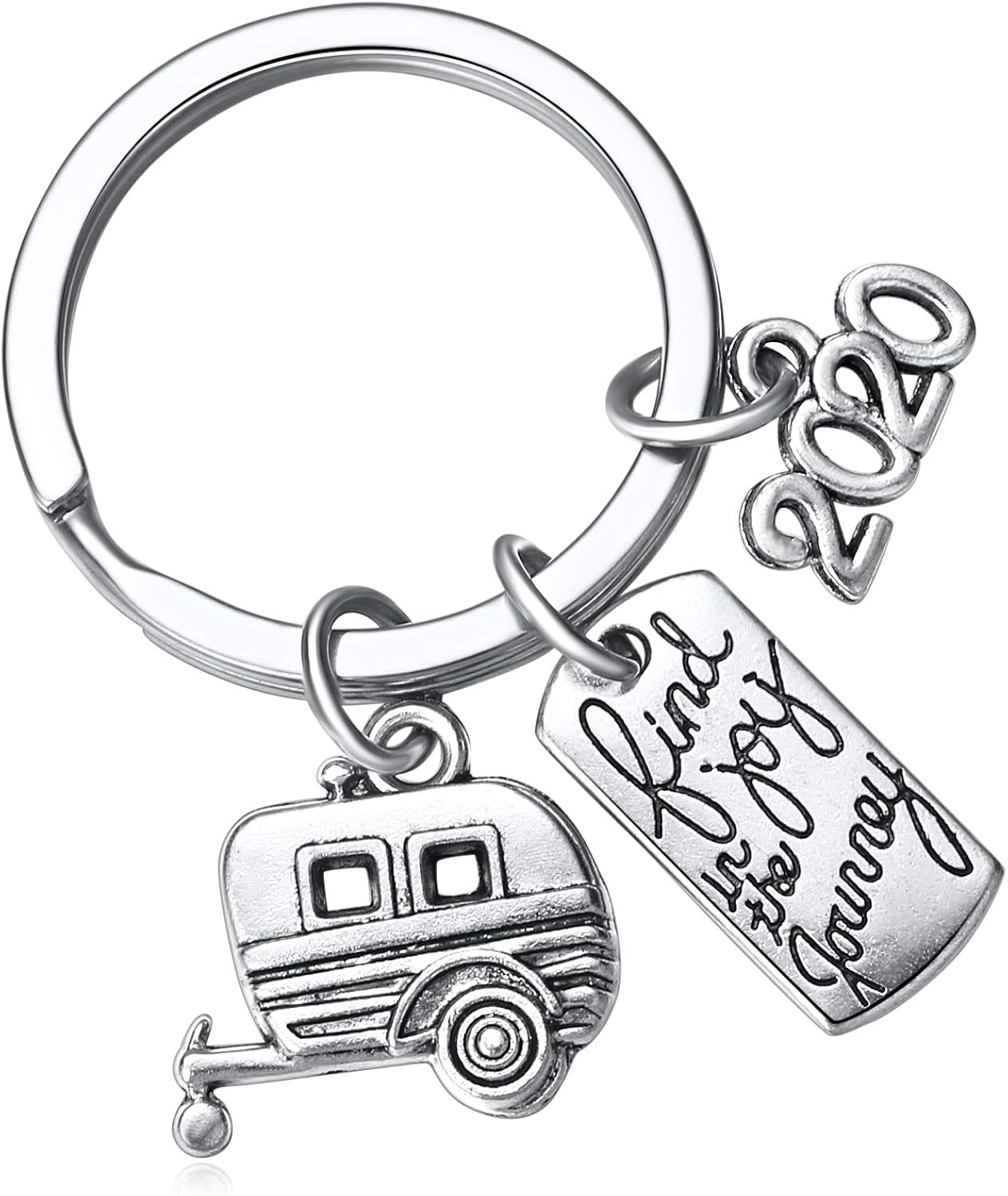 2020 Find Joy in The Journey Keychain Happy Camper RV Trailer Key Chain Enjoy Retirement Keyring for Boss and Coworker Gift at  Men’s Clothing store