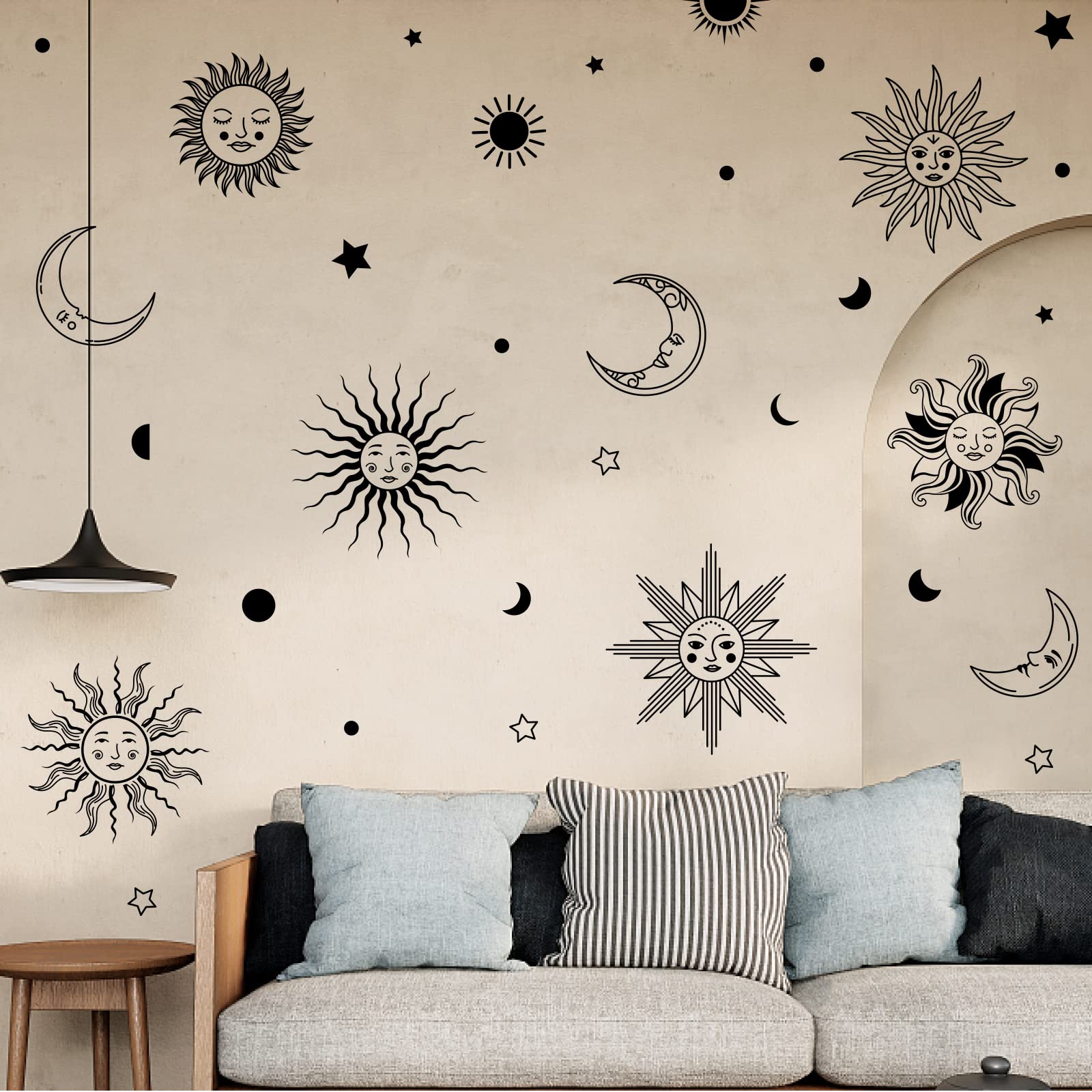 PLIGREAT Sun Moon Crescent Star Wall Stickers Removable Peel and Stick Gothic Style Wall Decals for Bedroom Living Room Boho Ethnic Decor Home Indoor Halloween DIY Wall Art Decor