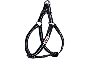 Pawtitas Recycled Reflective Step-in Dog Harness – Adjustable No-Pull Vest for Puppies to Seniors, Safe & Comfortable S Black