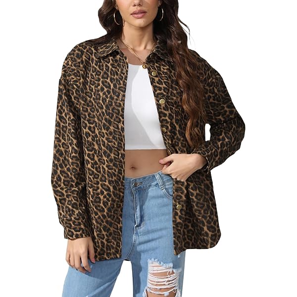 Amazon.com: Tednrk Womens Leopard Corduroy Jackets Oversized Color