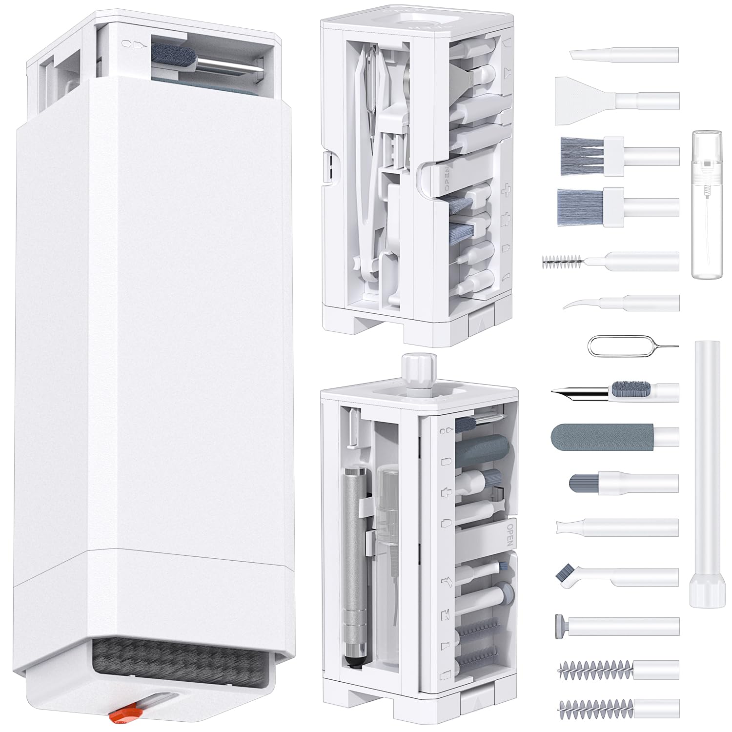 VICHYIE 32 in 1 Keyboard Cleaning Set with Brush, Mobile Phone Cleaning Kit, Headphone Cleaning for AirPods, Multifunctional Cleaning Accessories for iPhone, Tablet, Laptop, PC Monitor, Camera (White)