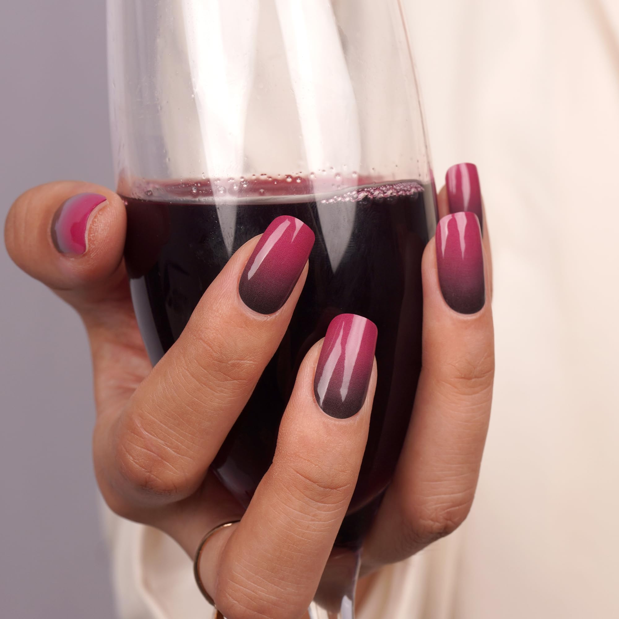 DANNI & TONI 28 Ombre Semi Cured Gel Nail Strips, Berry and Black Gel Nail Stickers,Salon-Quality Gel Nail Polish Strips Manicure Stickers Set(Berry Ombre)