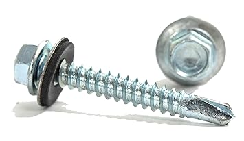 F A C External Flange Hex-Head Zinc Coated-Self-Drilling Screws with Self Sealing Neoprene Washers in Variable Sizes (100, 5.5 x 55mm)