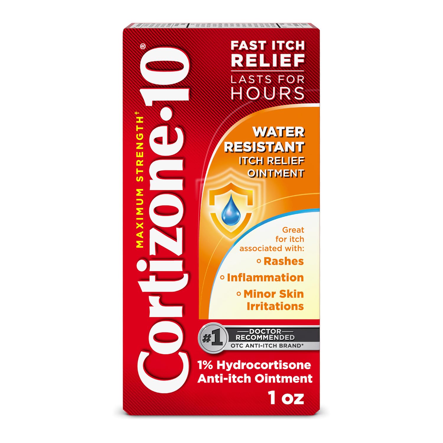 Cortizone-10 Maximum Strength Water Resistant Itch Relief Ointment, 1% Hydrocortisone, Fast-Acting, Anti-Itch Cream for Bug Bites, Rash, Eczema, Psoriasis, Poison Ivy, Oak, Sumac & More, 2 oz