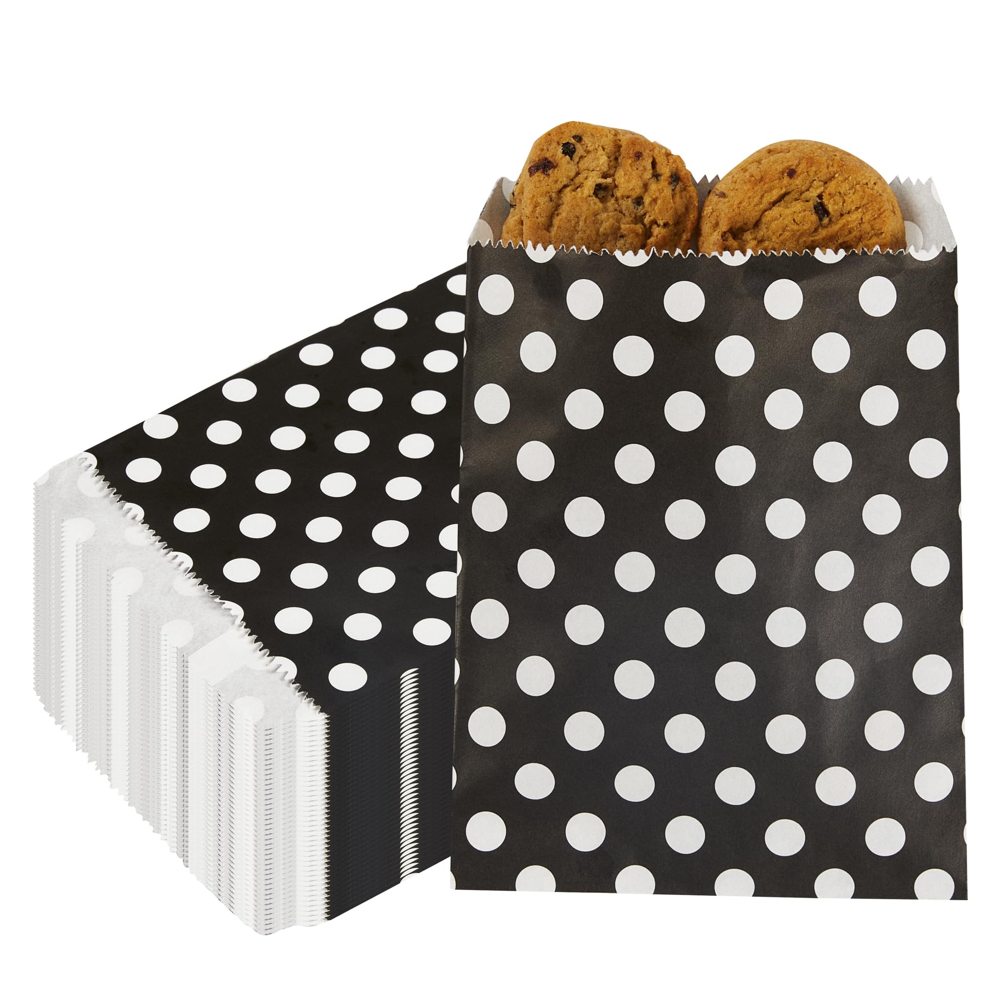Photo 1 of Restaurantware 7 x 5 Inch Cookie Bags 100 Durable Paper Treat Bags - Use As Party Favors Or Candy Bags Food Safe Black With Polka Dots Paper Food Bags For Baked Goods For Buffets Or Parties