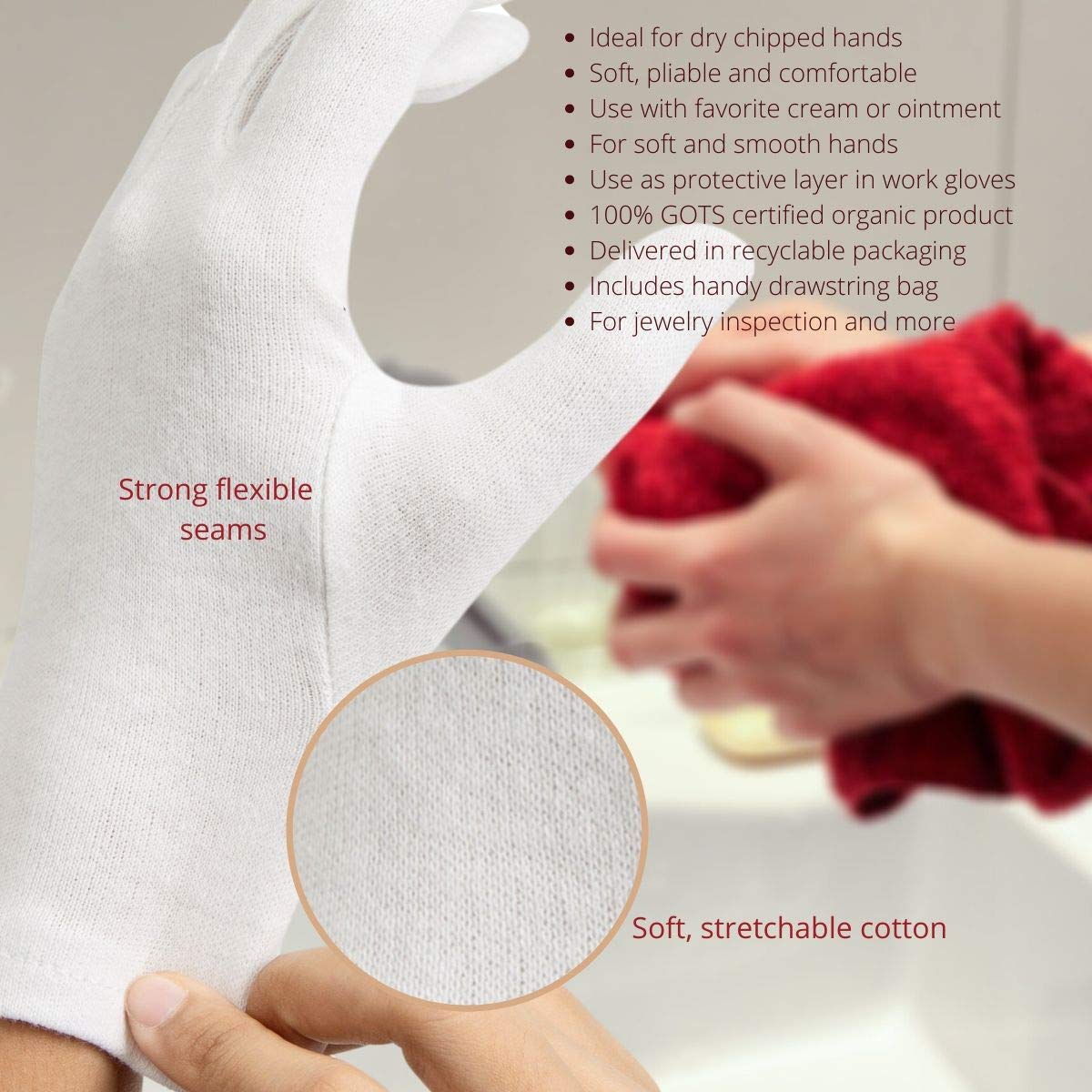 100% Organic Cotton Moisturizing Eczema Gloves for Dry Sensitive Skin - 6 Pairs : Beauty