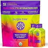 purple tree Organic Electrolyte Hydration Packets, Zero Sugar, Sea Salts, Daily IV Hydrate Packs for Rapid Rehydration Relief - Water Drink Mix, Variety Pack, 15 Units