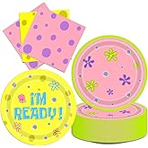 40Pcs Yellow Cartoon Sponge Party Decorations I'M Ready Birthday Plates and Napkins Supplies Ocean Theme Sponge Party Decorations