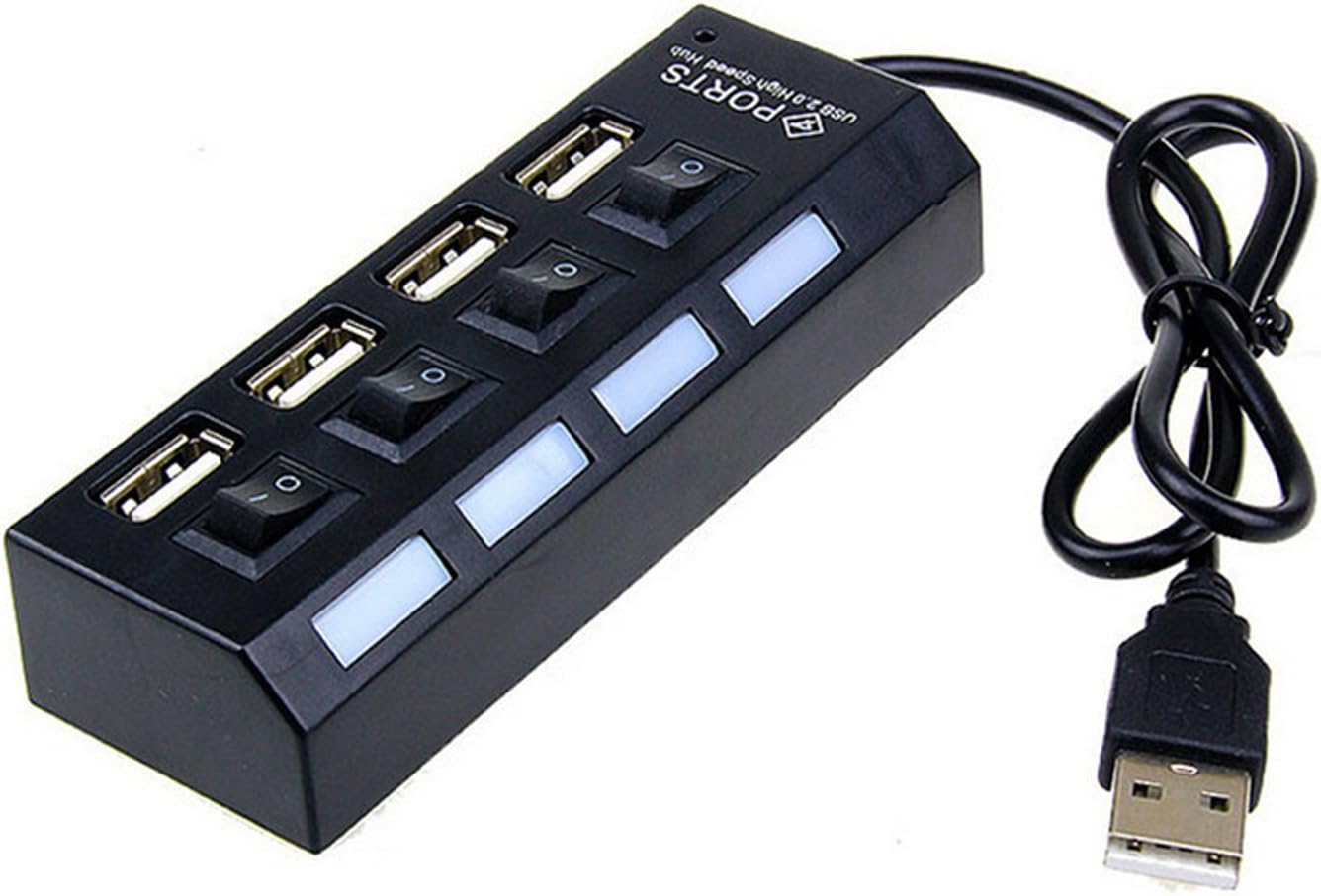 XBOSS G4 4-Port USB 2.0 Hub with Individual On/Off Switches, Long USB Data Cable, and 5V 2A Power Adapter Support for Pc Game Smart Tv Ps2 Ps3 Ps4 Notebook and ETS(Black)