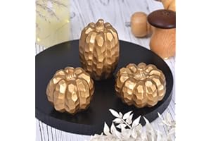 GHOSTMAGIC Fall Decorations for Home, 3pcs Resin Gold Pumpkin Decor for Thanksgiving Table Centerpiece, Halloween Pumpkins for Indoor, Autumn Harvest Decor for Porch Mantel Office (Gold)