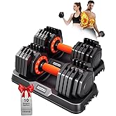 Adjustable Dumbbell Set 25lb/50lb, 10 in1 Adjustable Dumbbells for Home Gym | Micro Increment start 3-6lb, 1 Hand Quick-Dial, Space-Saving Design with Storage Base, Anti-Slip Grip, HIIT Strength Training