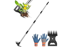RONSUNG Weed Puller Tool with 57" Long Handle – 2-in-1 Stand Up Weeder & Garden Hoe with Heavy-Duty Steel Head, Manual Hand Uprooting Weeding Pull for Lawn, Yard & Lawn, Bonus Gloves Included