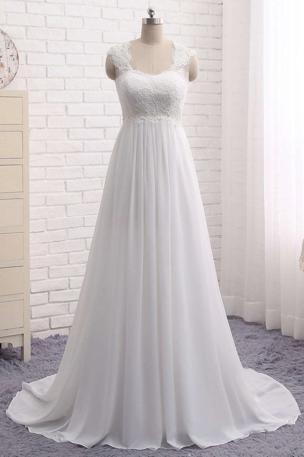 Women's Sleeveless Lace Chiffon Evening Wedding Dresses Bridal Gowns: Clothing