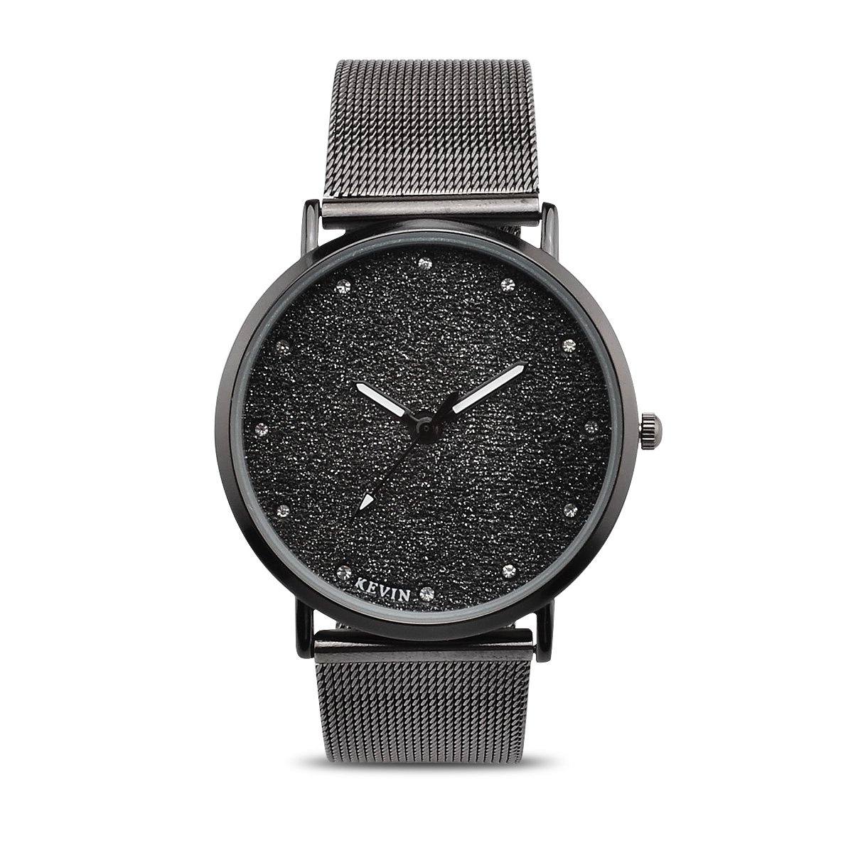 LONGQI Rhinestone Couple Mesh Watch Starry Dial Round Case Sparkling Wristwatch Holiday Gift (Men)