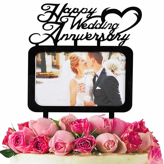 Happy Wedding Anniversary Cake Topper With Photo Frame Cake Picks