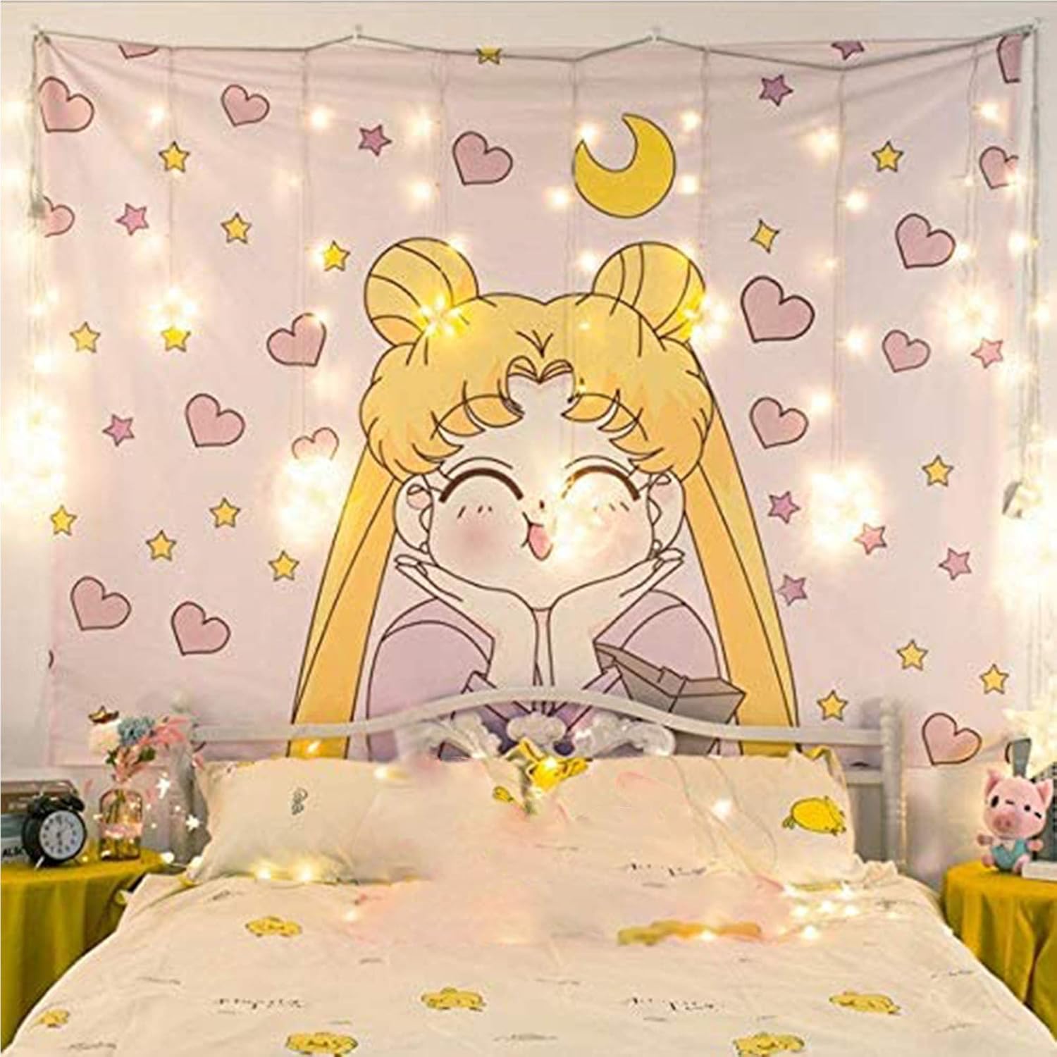 Valko shop Japanese Anime Sailor Moon Decor Wall Cloth Lovely Tapestry Home Decor Bedroom Decorative Tapestry(Size : 100cm×70cm)…… (yellow)