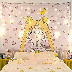 Valko shop Japanese Anime Sailor Moon Decor Wall Cloth Lovely Tapestry Home Decor Bedroom Decorative Tapestry(Size : 100cm×70cm)…… (yellow)