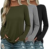 Riyiper 3 Pack Women's 95% Cotton Long Sleeve Shirt with Thumb Hole, Boat Neck Casual Tunic Tops 2025 Fall Trendy Basic Tees