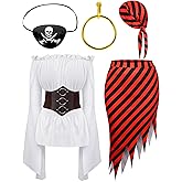Silicherry Women Pirate Costume Set - Renaissance Adult Costume With Head Scarf Hat for Carnival Mardi Gras Cosplay