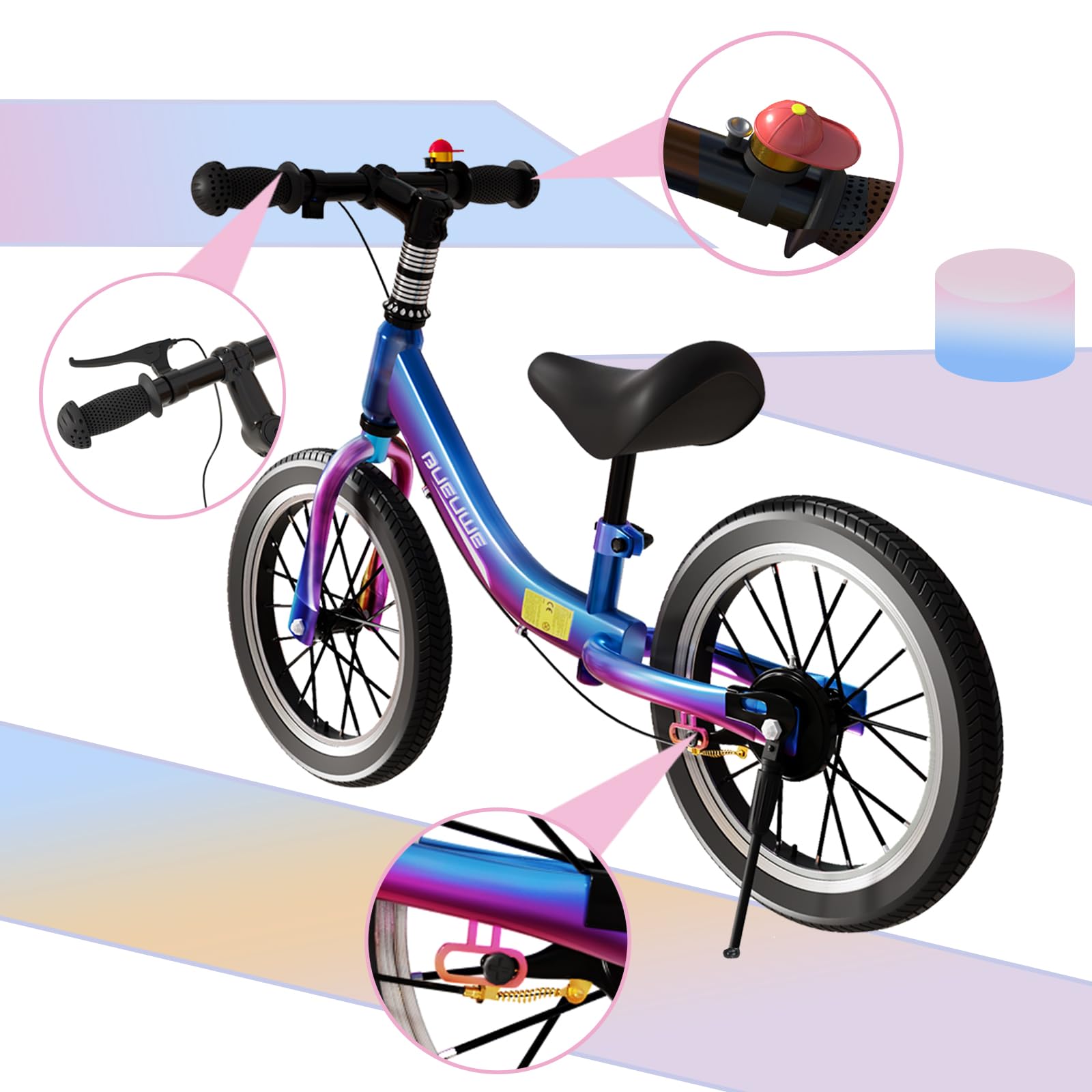 16 inch Balance Bike 4 5 6 7 8 Year Old Boys Girls,No Pedal Training Bicycle with Brakes and Kickstand,Outdoor Sports Birthday Gift