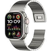 ACESTAR Full Titanium Band Compatible with Apple Watch Ultra 3/2/1 49mm/ Series 10 46mm, 24mm Wide Adjustable Links with Titanium Magnetic Clasp Connectors and DLC Coating