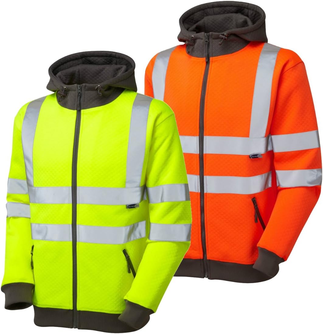 Leo Workwear Saunton Double Fabric Hood Hi-Vis Full Zip Hooded Sweatshirt