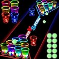 noveltymeme 45 PCS Glow in the Dark Beer Pong Table Mat, Drinking Game Pong Game with Party Cups, Glow Pongs for Indoor Outdoor Party Game Party Supplies Decoration Flashing&Red&Blue