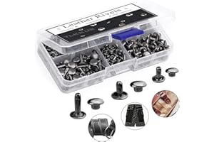 TLKKUE 240 Sets Rivets for Leather, Leather Rivets 3 Sizes Leather Double Cap Rivets for DIY Leather Craft, Bags/Clothes/Shoes/Belts Decoration or Repair (Dark Grey)