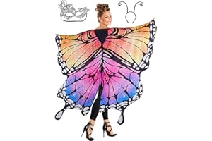 ROC PARTY Halloween Butterfly Wings Costume for Women 3PCS Butterfly Cape Set Lace Mask Velvet Headband Halloween Costume