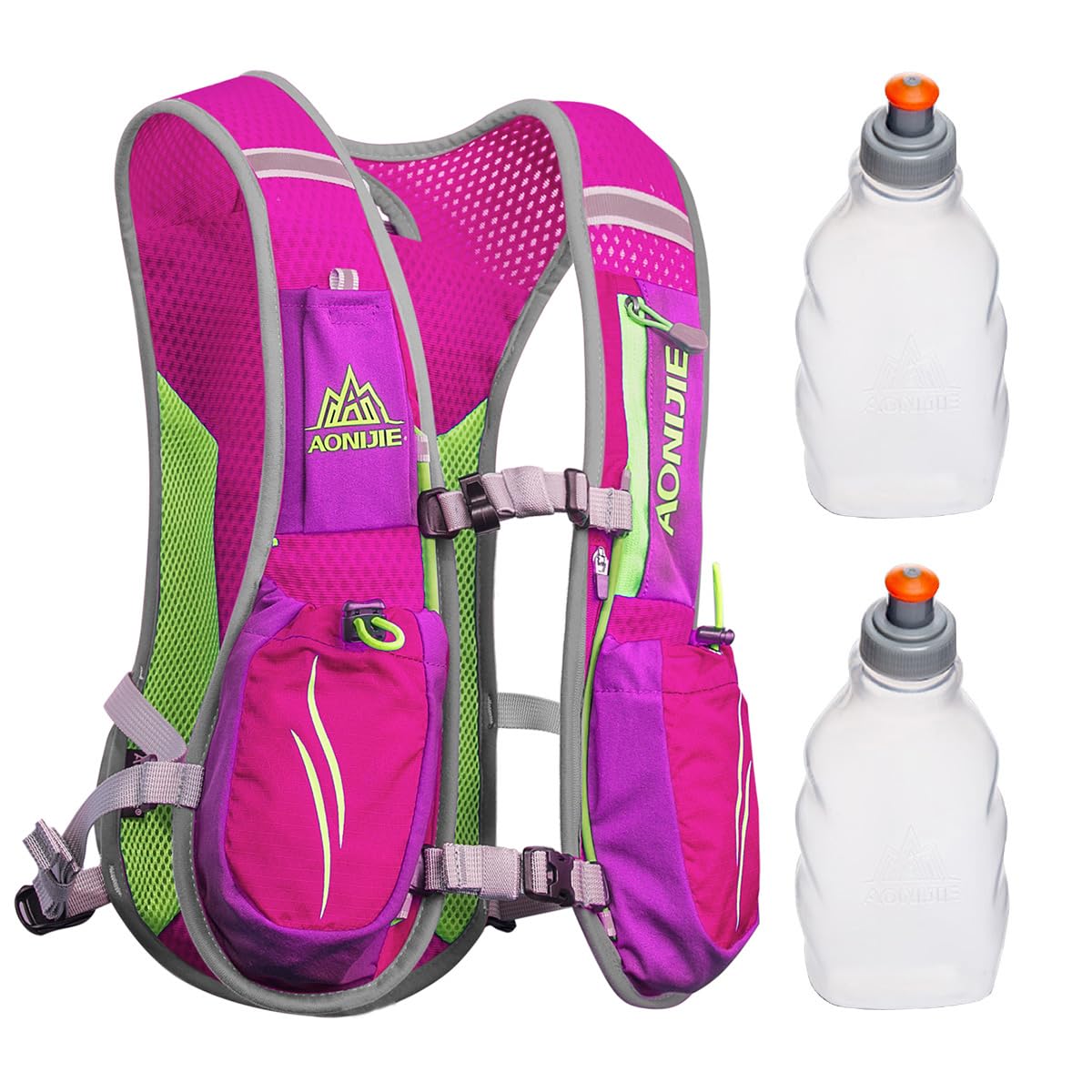 Hydration Pack Backpack, Geila Outdoors Sport Trail Marathoner Running Race Lightweight Hydration Vest with 2 Water Bottles (Rose red)