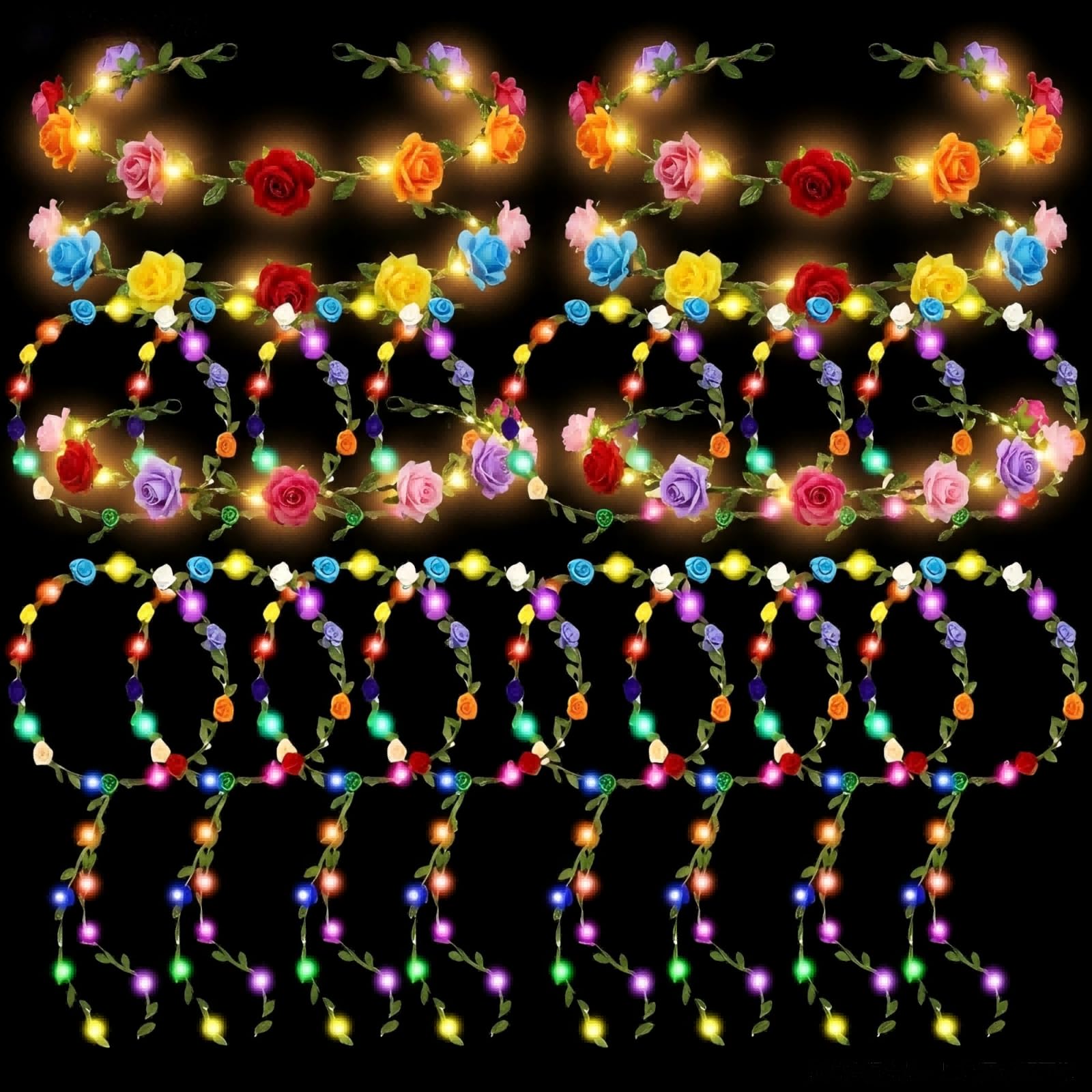 Condition photo showing New/Like New for aioauiy 20 pcs led flower crowns headbands,light up headbands for women wedding festival celebration