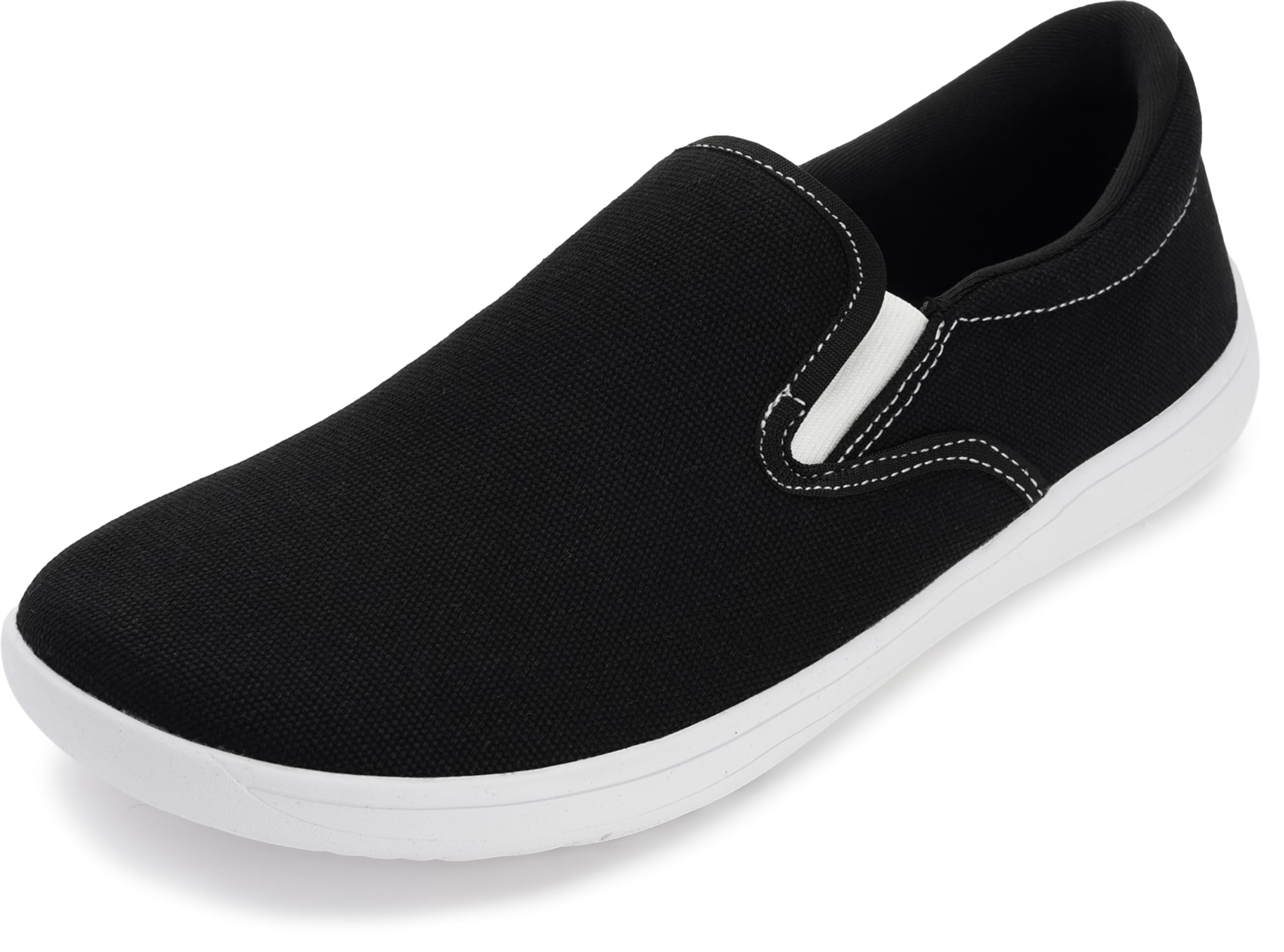 Photo 1 of WHITIN Wide Toe Box Shoes for Men Minimalist Fashion Casual Slip on Barefoot Sneakers Minimus Size 9.5 9.5W Zero Drop Width Fitness Black White 43
