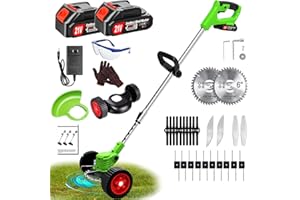 BIJIELAODIAO Electric Weed Wacker, Weed Cordless Eater Battery Powered, 21V 3-in-1 String Trimmer/Edger/Brush Cutter with 2 Pcs 2000mAh Li-Ion Batteries & 26 Pcs Blades, Lightweight Weed Whacker for Garden Yard