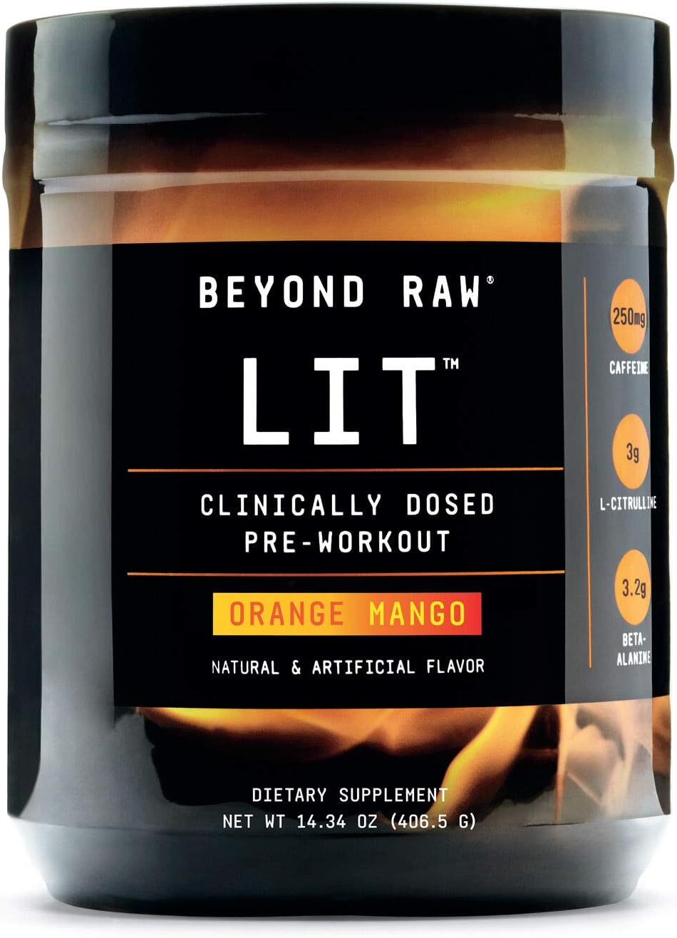 Beyond Raw LIT | Clinically Dosed Pre-Workout Powder | Contains Caffeine, L-Citruline, and Beta-Alanine, Nitrix Oxide and Preworkout Supplement | Orange Mango | 30 Servings: Health & Personal Care