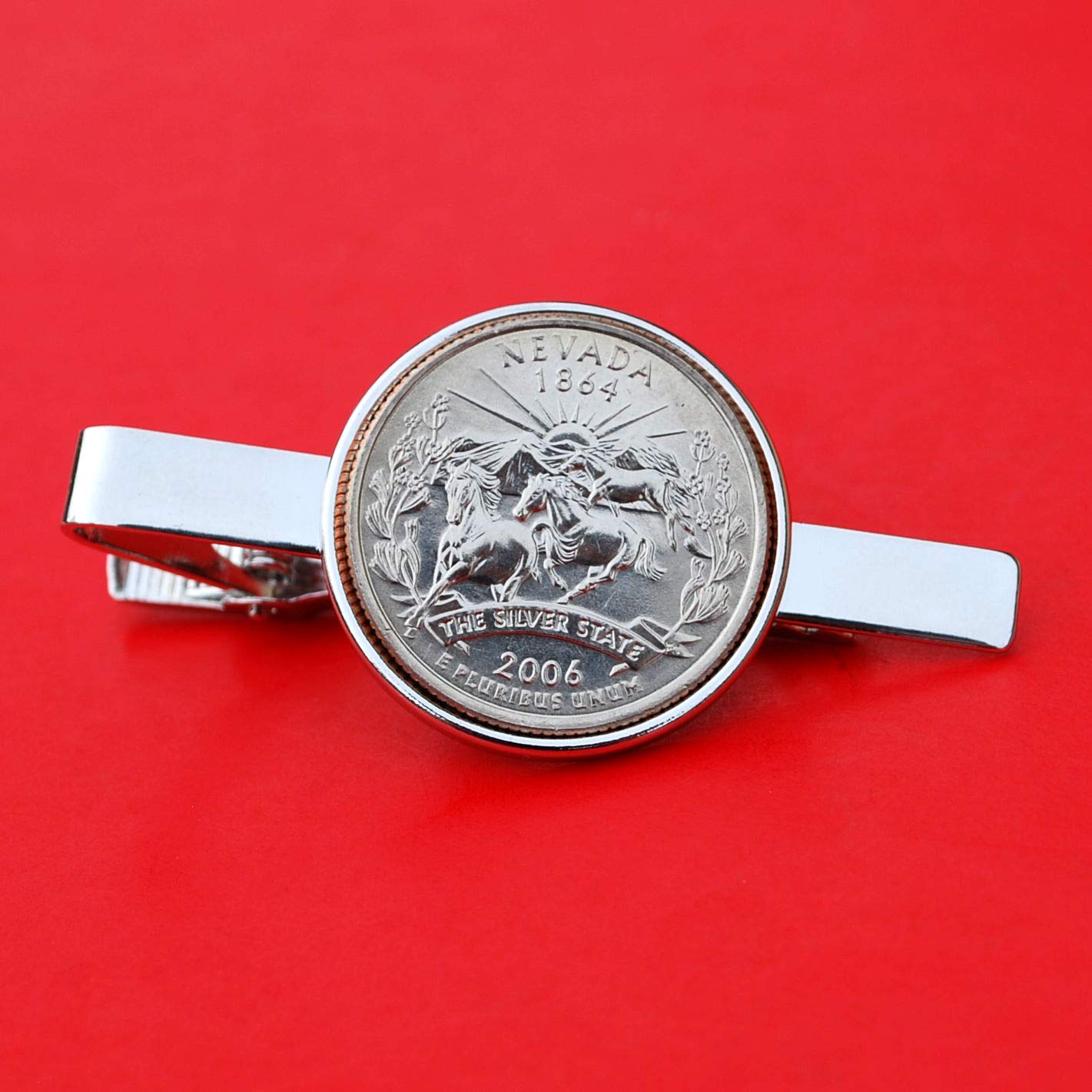 Amazon Com Us 2006 Nevada State Quarter Bu Uncirculated 25 Cent Coin Silver Plated Tie Clip Clasp New Handmade