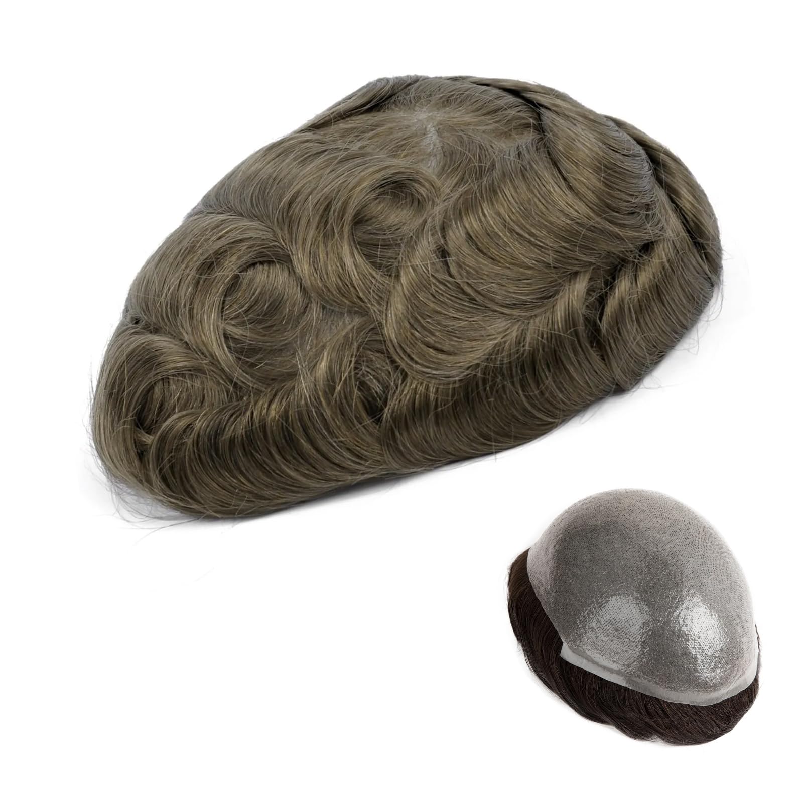 Men's Toupee Real Hair Ultra-Thin 0.03mm Skin Toupee for Men Light Medium Density Hairpiece Base Size 8x10 Inch 100% Human Hair System for Men （#17） — image 1