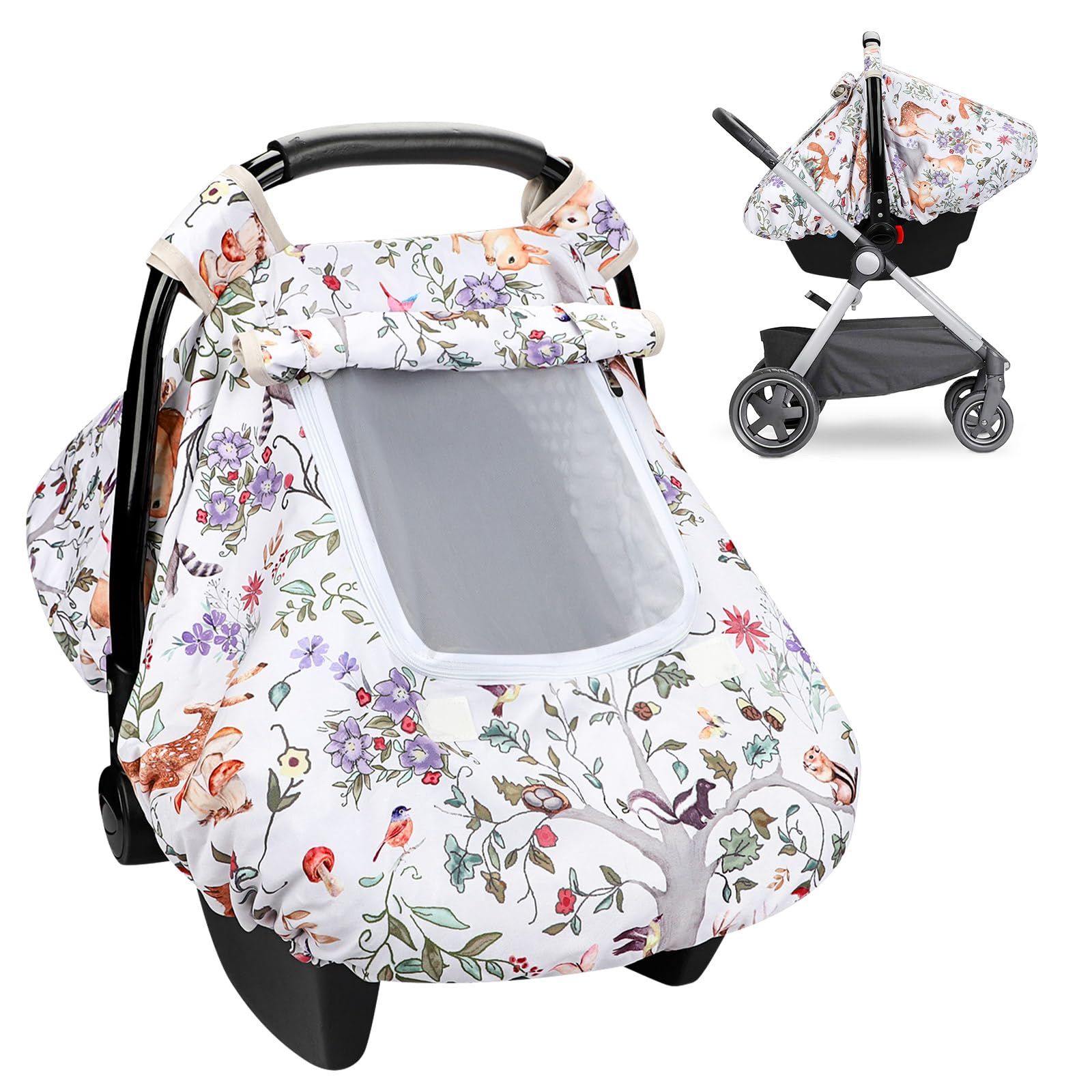 Photo 1 of CARUILI Baby Car Seat Cover, Minky Infant Car Seat Cover with Windproof & Breathable Peep Window, Protects Baby from Wind & Sun (Woodland Animals)