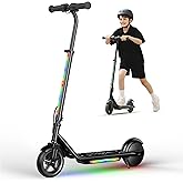 Electric Scooter for Kids, 150W Motor, Simple One-Button Control, 2 Safe Speeds (6/10 MPH), Colorful Lights, Magnetic Charging, Dual Brake System, Ideal Presents for Boys & Girls