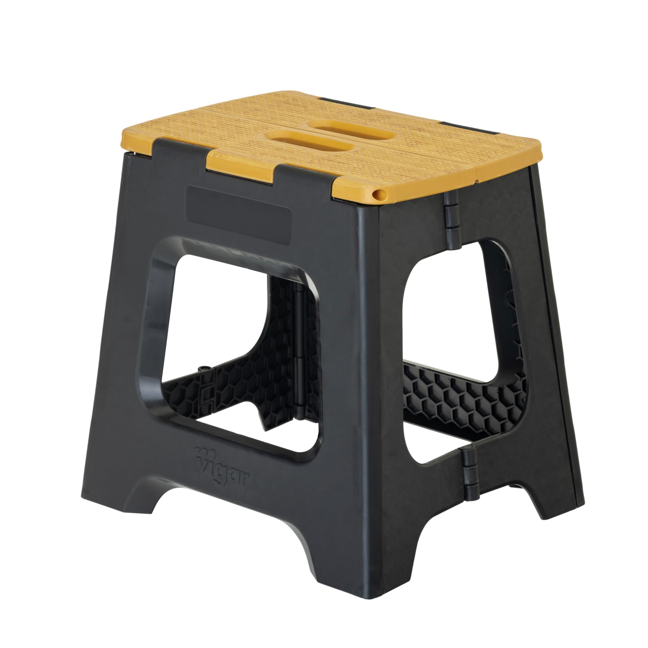 Photo 1 of Vigar Compact Step Stool Foldable, 12-1/2-inch Step Stools for Adults up to 330 Pound, Lightweight Stool, Non-Slip Folding Step Stool, Black, Bamboo Print on Top
