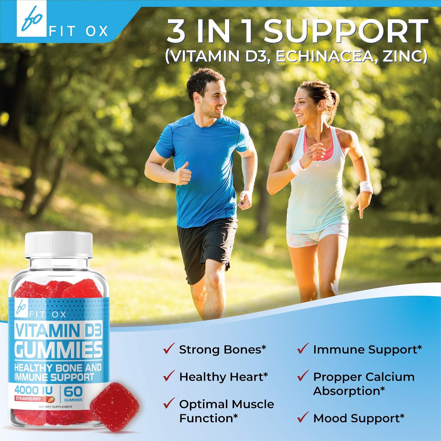 Vitamin D3 Gummies with Zinc Echinacea Supplements 4000 IU, Chewable Vitamin D for Adults Kids - VIT D Immune Booster, Bone Health, Joint Muscle Support -Tablet Powder Alternative Vegan (2 Pack): Health & Personal Care