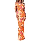 MASCOMODA Spaghetti Strap Long Maxi Dresses for Women 2025 Summer Floral Sexy Bodycon Backless Formal Wedding Guest Dress