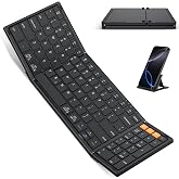 OMOTON Foldable Keyboard for Travel, Full Size with Number Pad, Black | BK002, Bluetooth 3-device Switching for iPad/iPhone/Tablet/Laptop/Mac, Rechargeable, Folding Portable for Travel Remote Work