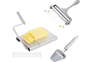 3-in-1 Cheese Slicer Kit: Stainless Steel Wire Board with Grid & 6 Extra Wires, Adjustable Roller Cutter, Handheld Plane. Com