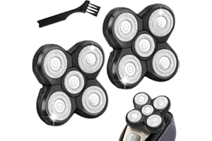 NXPPYY 2 Pack Replacement Blades for Freebird Head Shaver | 5-Blade Electric Razor Refills for Bald Men Freedom Grooming + 1 Cleaning Brush