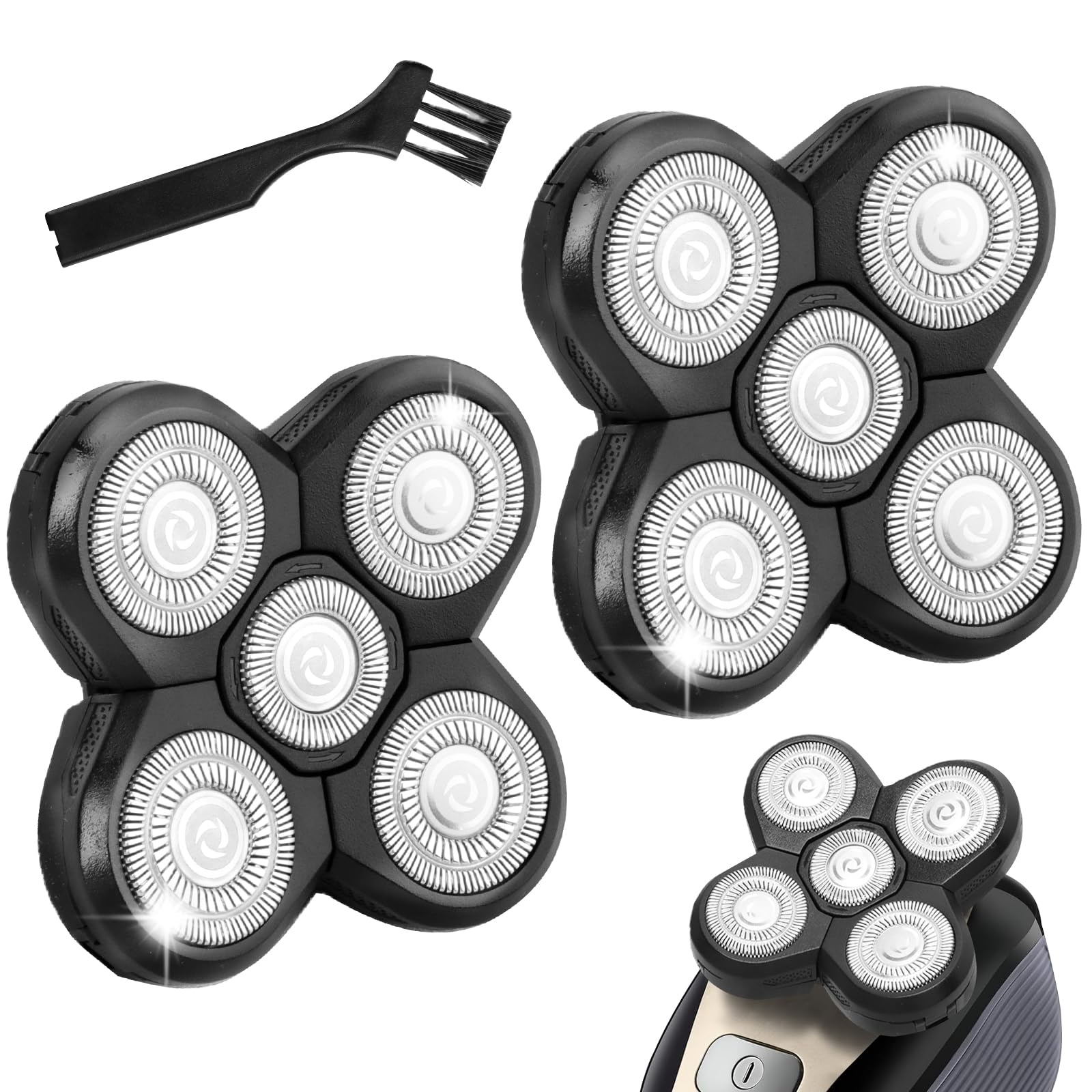 Photo 1 of 2 Pack Replacement Blades for Freebird Head Shaver | 5-Blade Electric Razor Refills for Bald Men Freedom Grooming + 1 Cleaning Brush