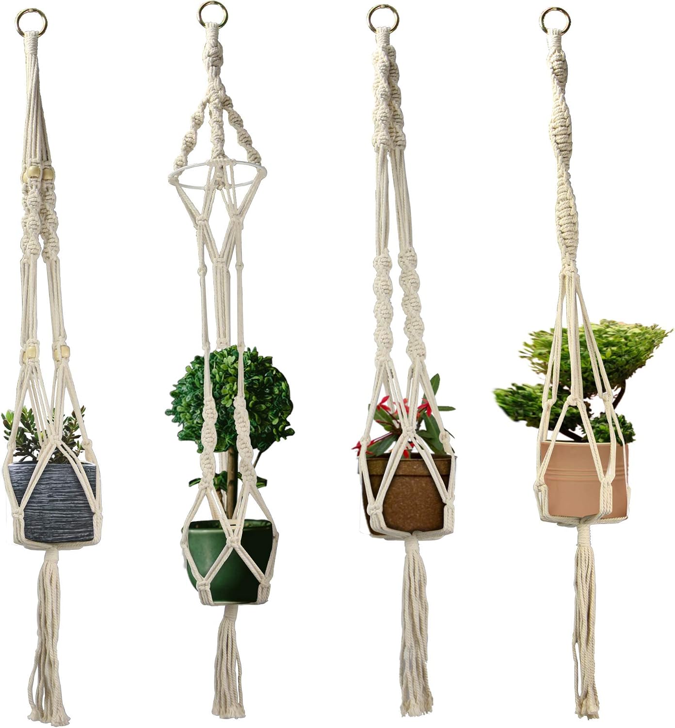 Makramee Blumenampel Aus Baumwolle – Hängekorb Für Pflanzen, Deko Für Wohnzimmer, Balkon & Garten