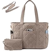 LOVEVOOK Puffer Tote Bag for Women with Cup Holder,Work Tote Bag with Zip, Quilted Nurse Teacher Shoulder,Gifts for Her