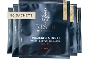 Rishi Tea Turmeric Ginger Herbal Tea - Organic Sachet Bags, Caffeine Free Blend with Spicy Ginger & Citrus, Hot or Iced - 50 Count (Pack of 1)