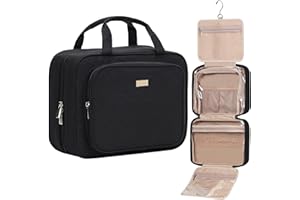 NISHEL Travel Toiletry Bag for Women Large Capacity, Makeup Essentials Organizer, Hanging Case for Accessories, Cosmetics, Black